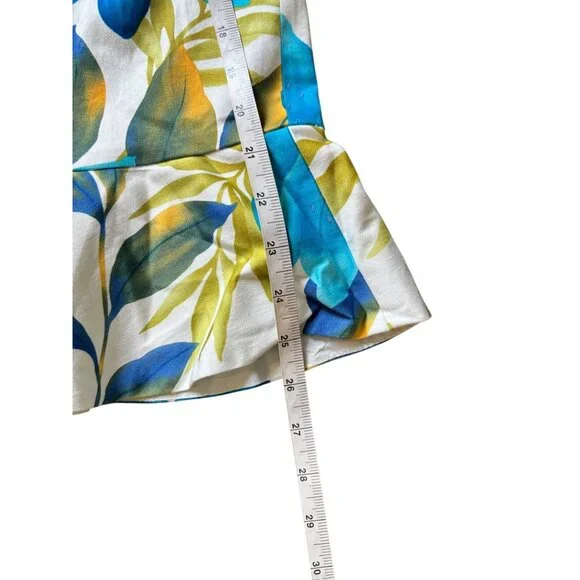 Le Suit Women's White Floral & Turquoise with a stretch ruffle Hem Skirt - Picture 5 of 6